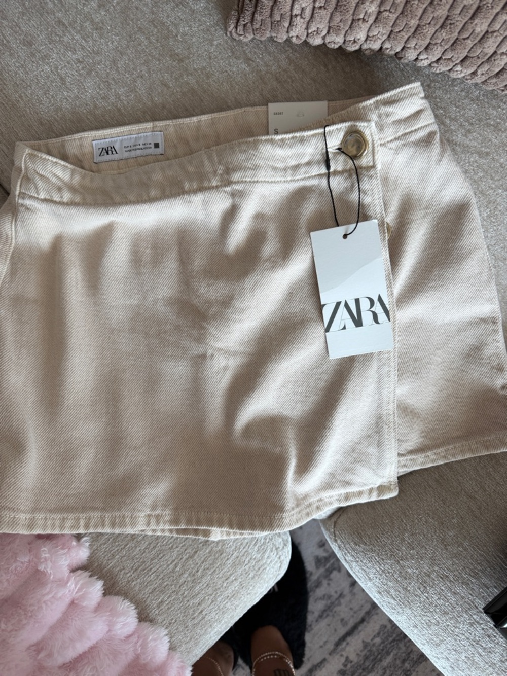 ZARA Beige Wrap-Style Mini Skort with Button